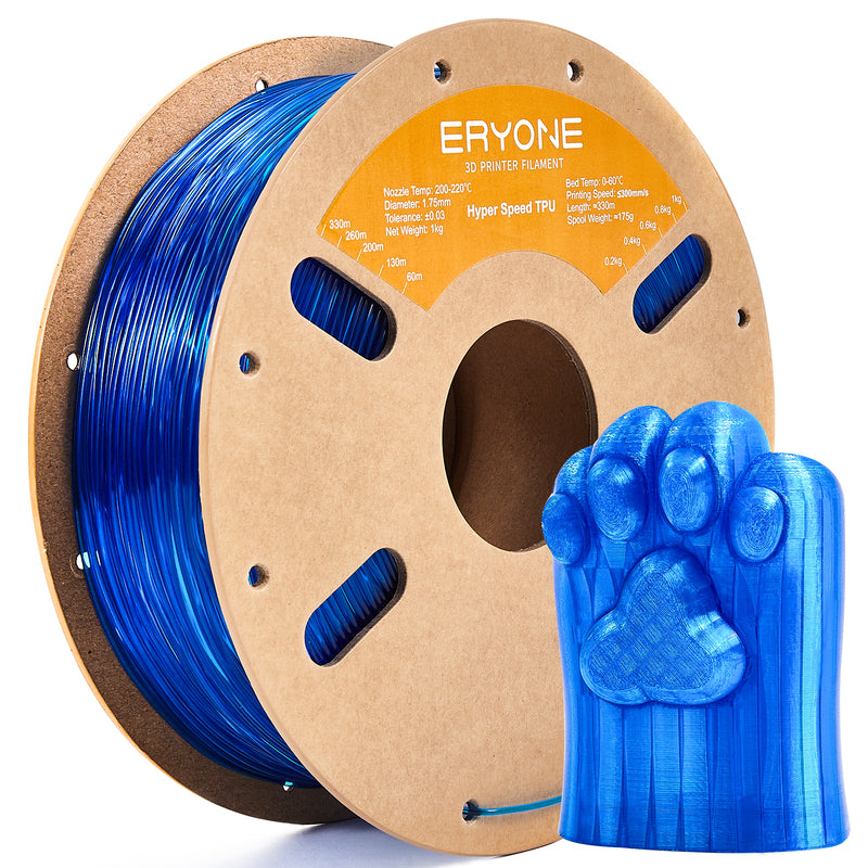 Eryone TPU flexibel – 1,75 mm, 0,5 und 1 kg – High-Speed – Transparent Blau – 1KG
