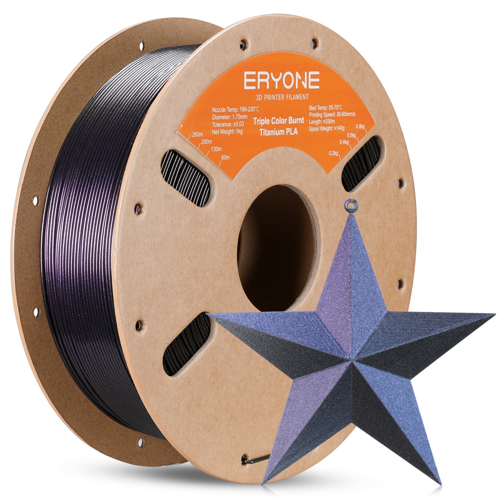 Eryone PLA Titan-Optik Dreifarbig – 1,75 mm, 1 kg – Schwarz & Rosen Rot & Violett Blau