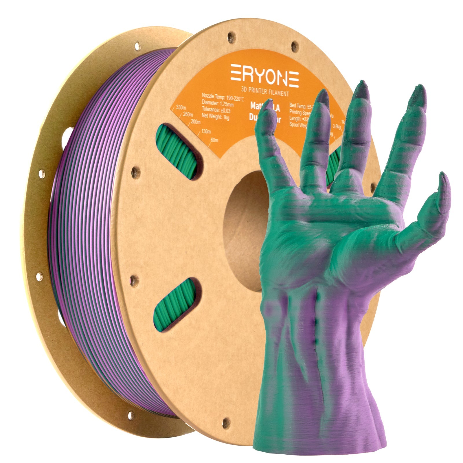 Eryone PLA Matt Zweifarbig mit Verlauf – 1,75 mm, 1 kg – Rot Violet & Grün