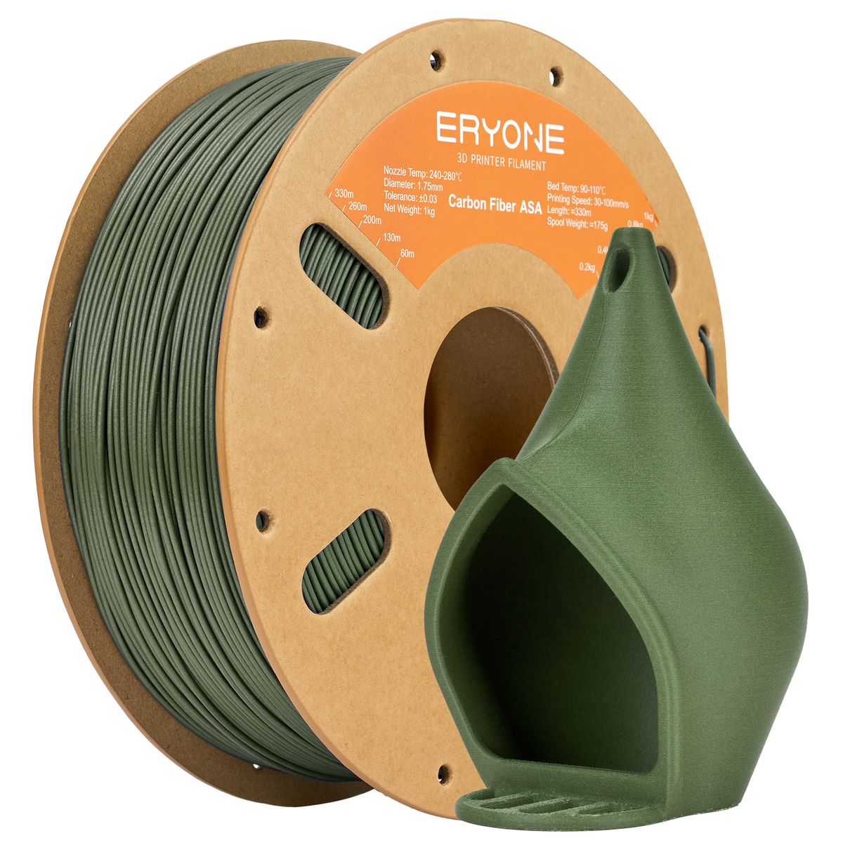 Eryone ASA und ASA-CF – 1,75 mm, 1 kg – ASA – Carbon – Oliv Grün