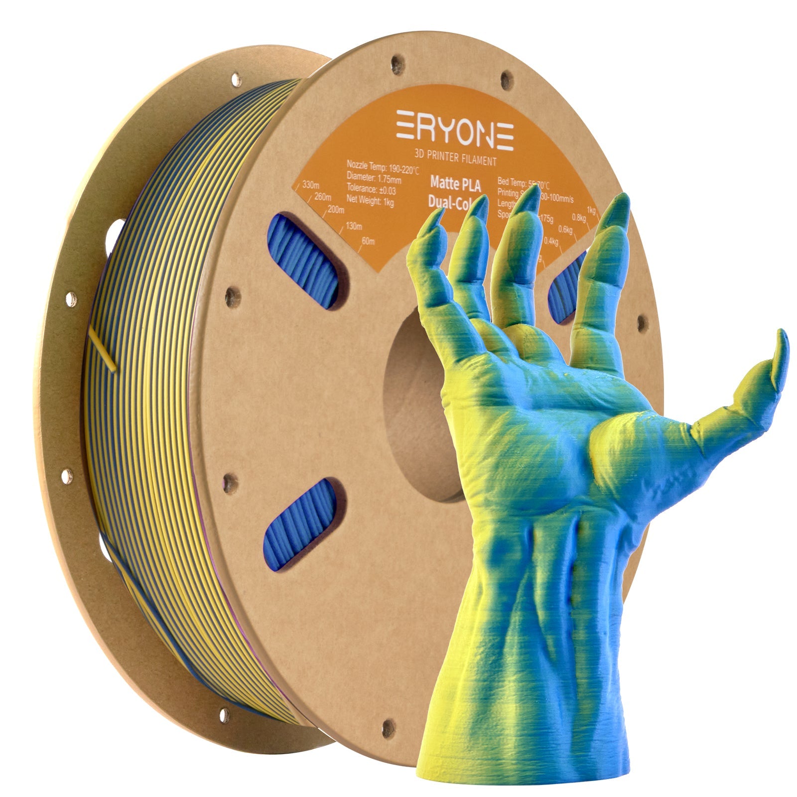 Eryone PLA Matt Zweifarbig mit Verlauf – 1,75 mm, 1 kg – Blau & Gelb