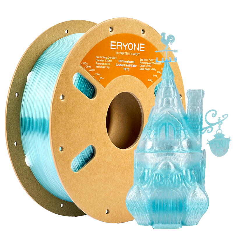 Eryone PETG Transluzent mit Farbverlauf – 1,75 mm, 1 kg – Hell Blau & Transparent