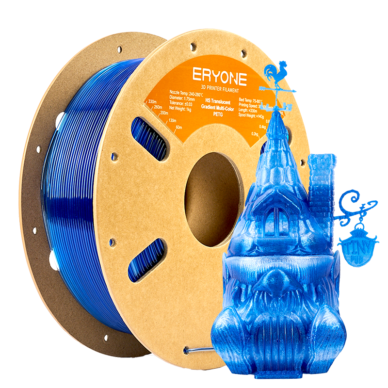Eryone PETG Transluzent mit Farbverlauf – 1,75 mm, 1 kg – Dunkel Blau & Transparent