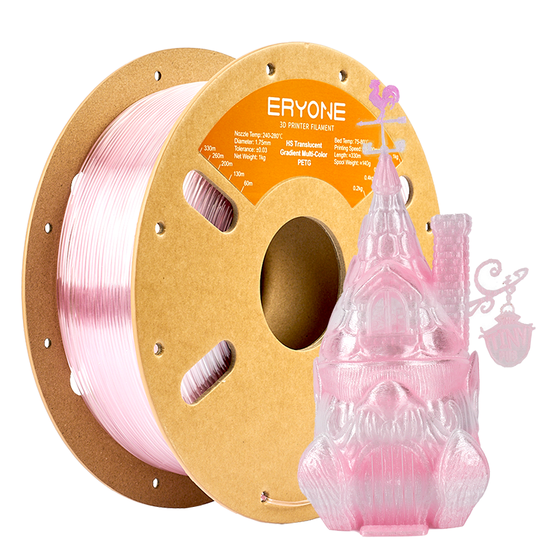 Eryone PETG Transluzent mit Farbverlauf – 1,75 mm, 1 kg – Hell Rosa & Transparent