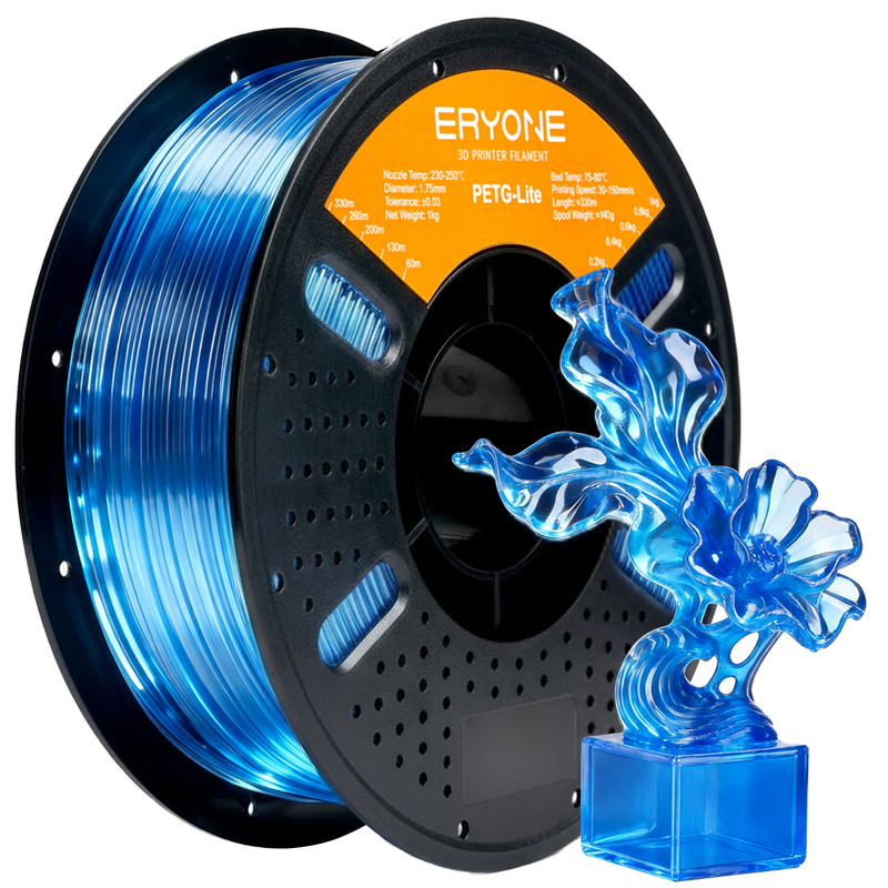 Eryone PETG Lite – 1,75 mm, 1 kg – PETG – Lite – Transparent Blau