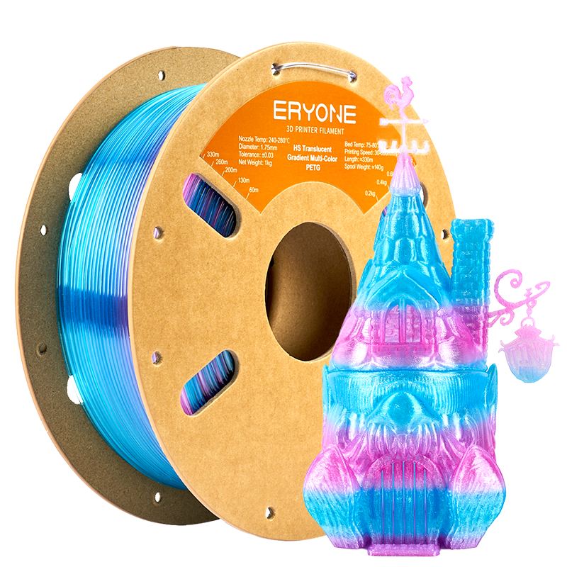 Eryone PETG Transluzent mit Farbverlauf – 1,75 mm, 1 kg – Rosen Rot & Blau