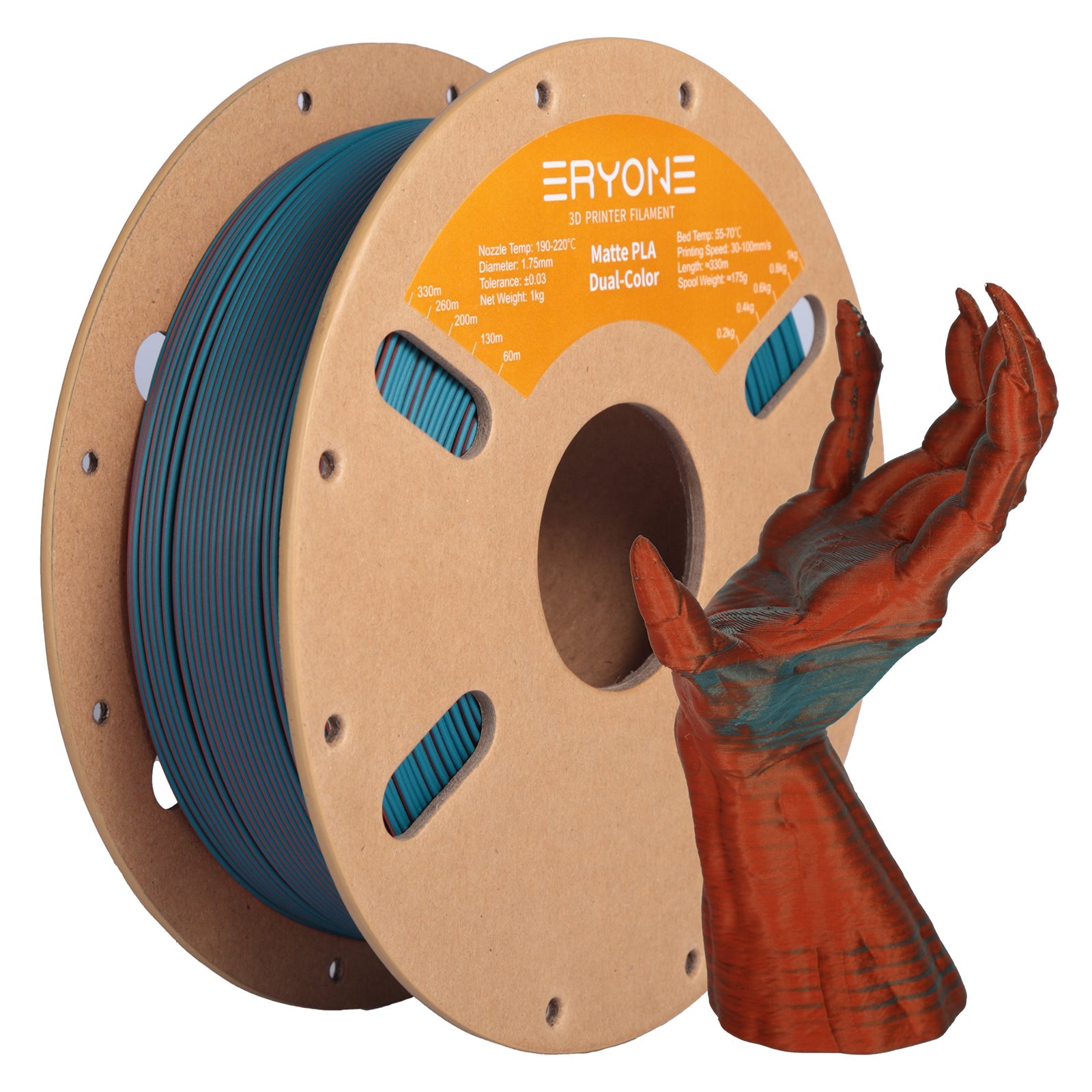 Eryone PLA Matt Zweifarbig mit Verlauf – 1,75 mm, 1 kg – Blau Grün & Burnt Orange