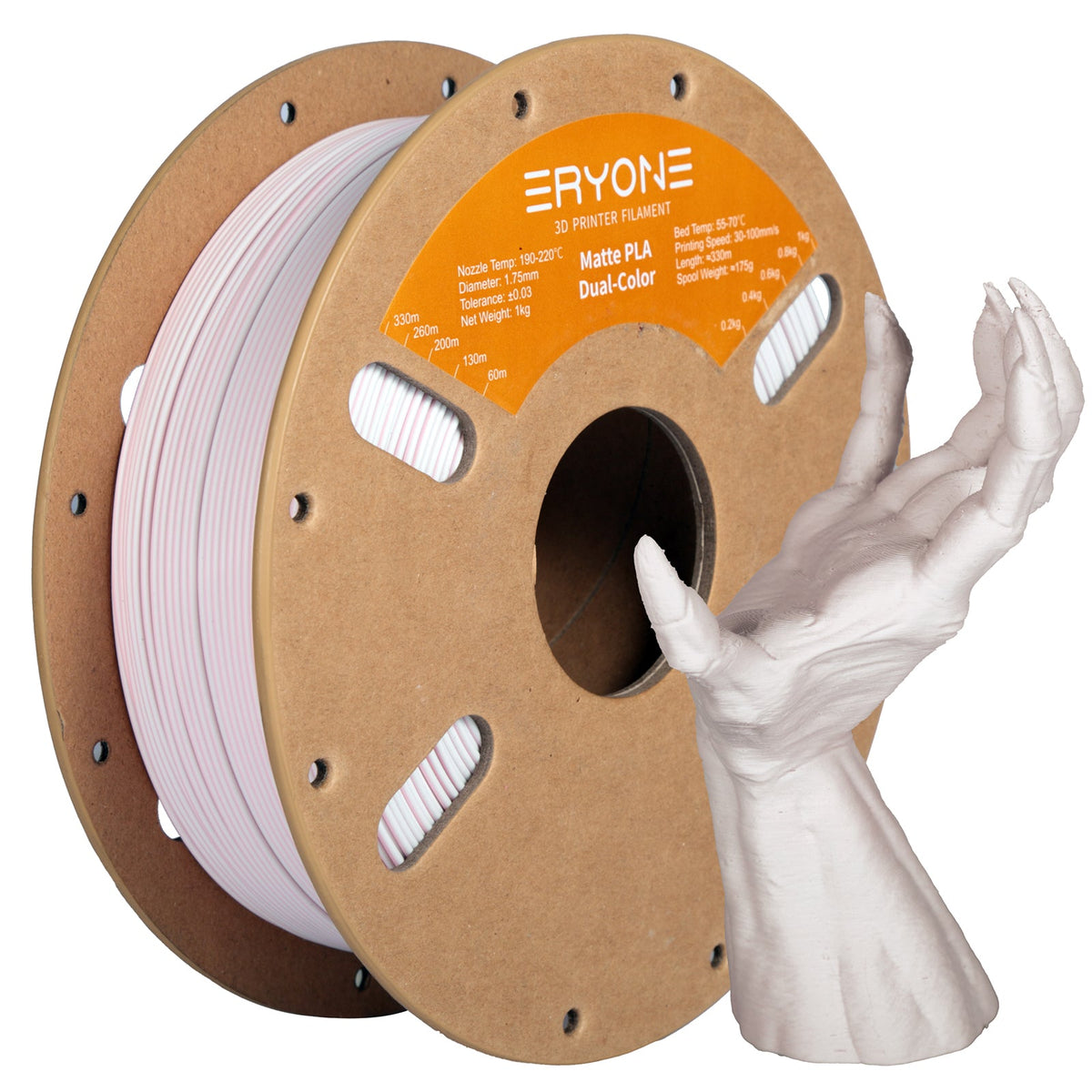 Eryone PLA Matt Zweifarbig mit Verlauf – 1,75 mm, 1 kg – Rosa & Matt Weiß