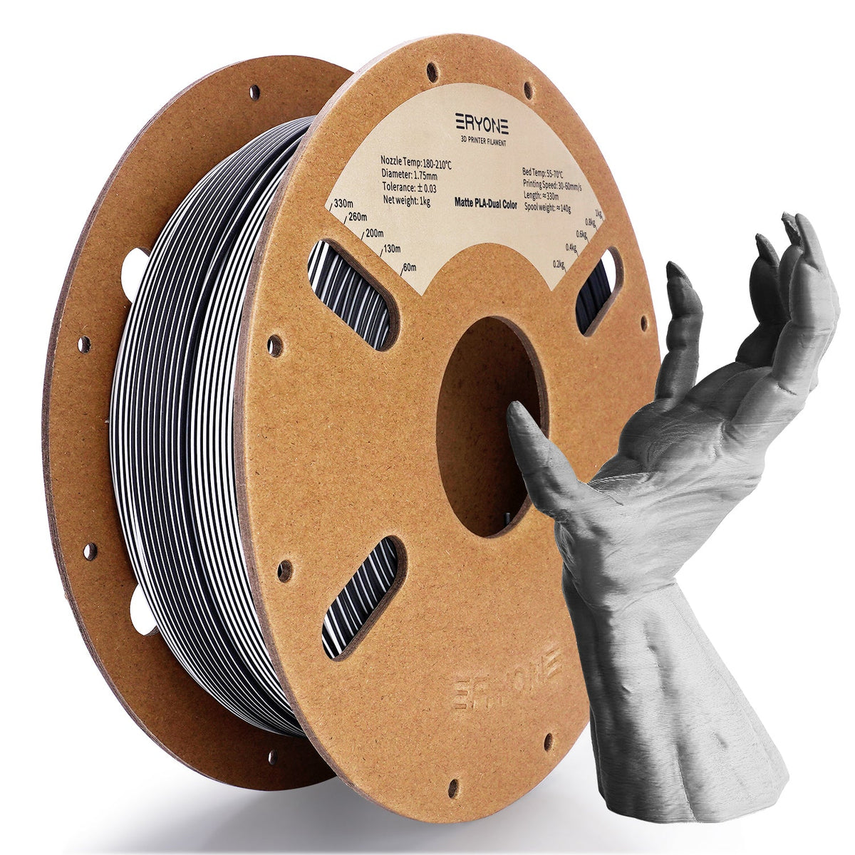 Eryone PLA Matt Zweifarbig mit Verlauf – 1,75 mm, 1 kg – Schwarz & Weiß