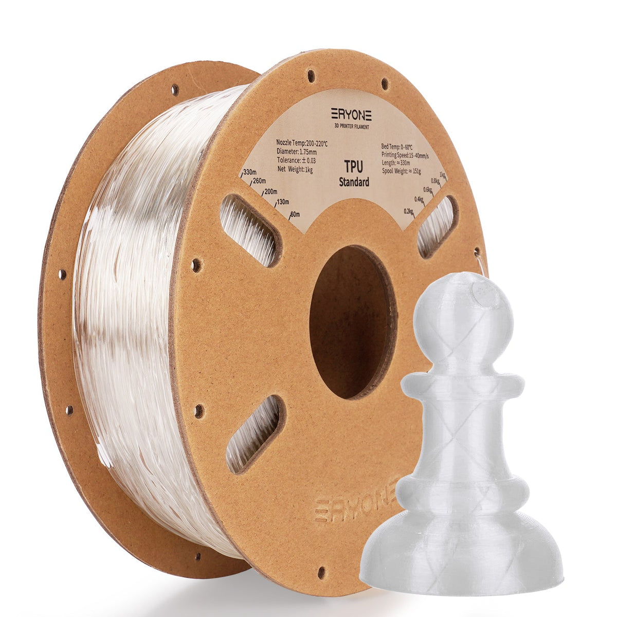 Eryone TPU flexibel – 1,75 mm, 0,5 und 1 kg – Transprant – 1kg