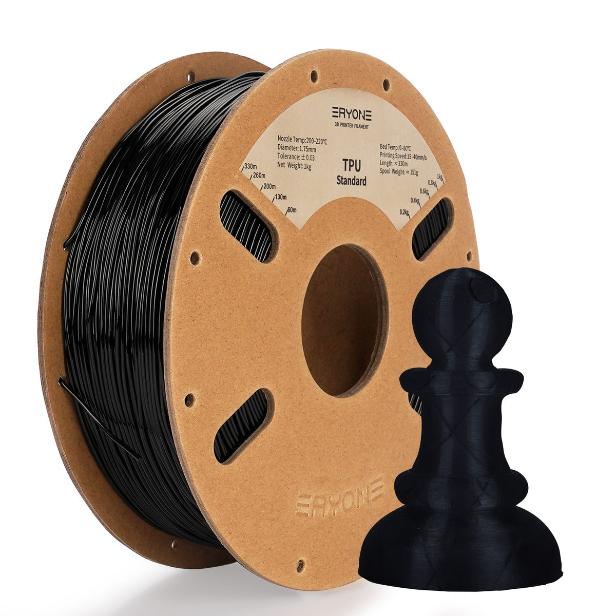 Eryone TPU flexibel – 1,75 mm, 0,5 und 1 kg – Schwarz – 1kg