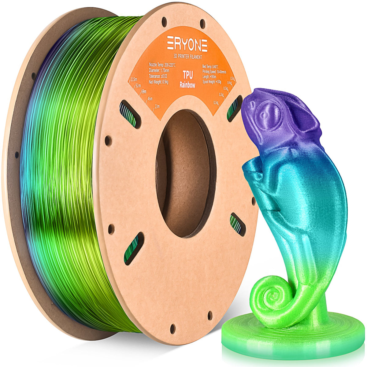 Eryone TPU flexibel – 1,75 mm, 0,5 und 1 kg – Sea Glass Regenbogen – 0.5kg