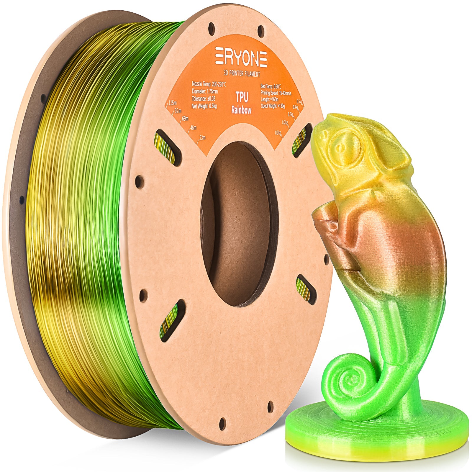Eryone TPU flexibel – 1,75 mm, 0,5 und 1 kg – Aurora Regenbogen – 0.5kg
