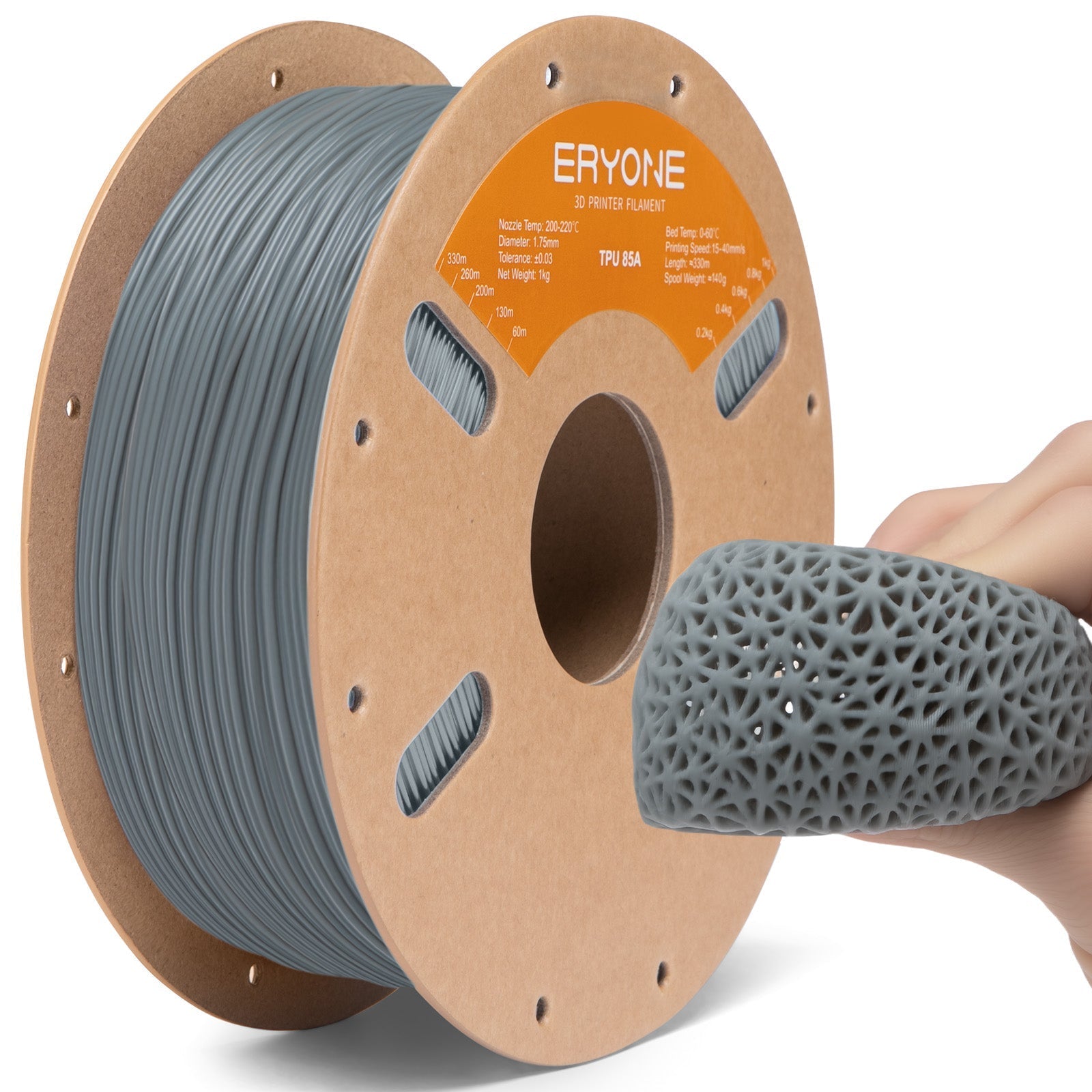 Eryone TPU 85A flexibel – 1,75 mm, 1 kg – Grau