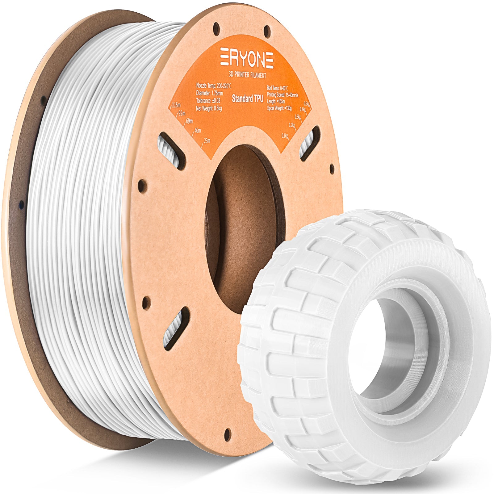Eryone TPU flexibel – 1,75 mm, 0,5 und 1 kg – Weiß – 0.5kg