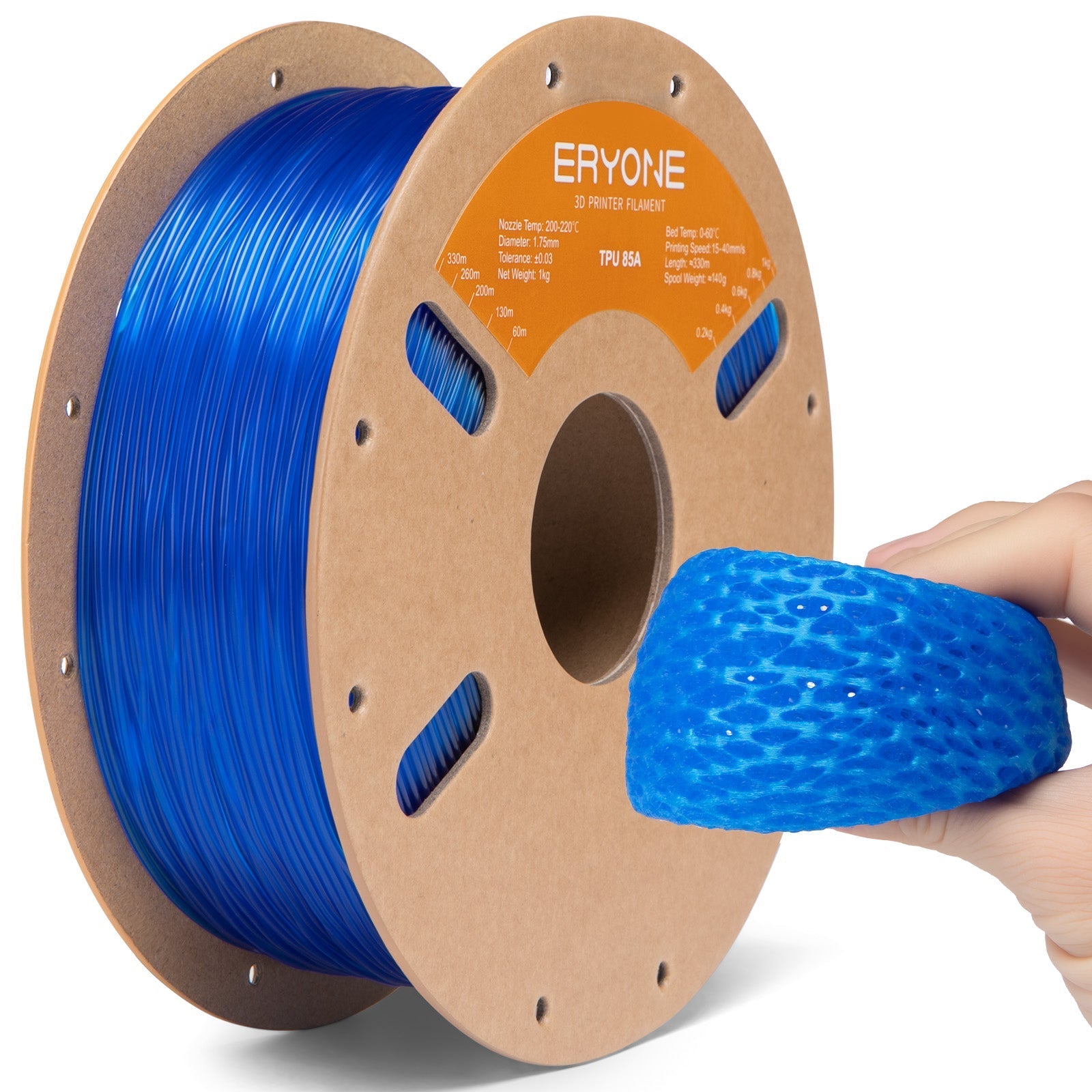 Eryone TPU 85A flexibel – 1,75 mm, 1 kg – Transparent Blau