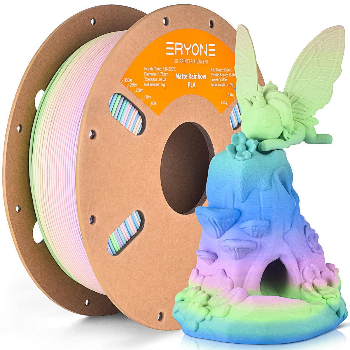 Eryone PLA Matt – 1,75 mm, 1 kg – Regenbogen Watercolor five colors