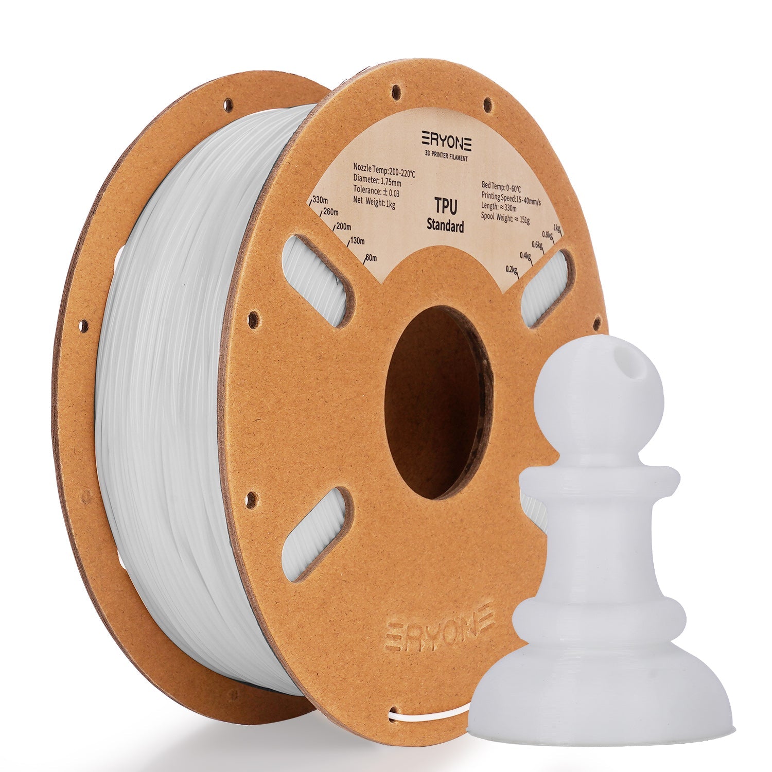 Eryone TPU flexibel – 1,75 mm, 0,5 und 1 kg – Weiß – 1kg