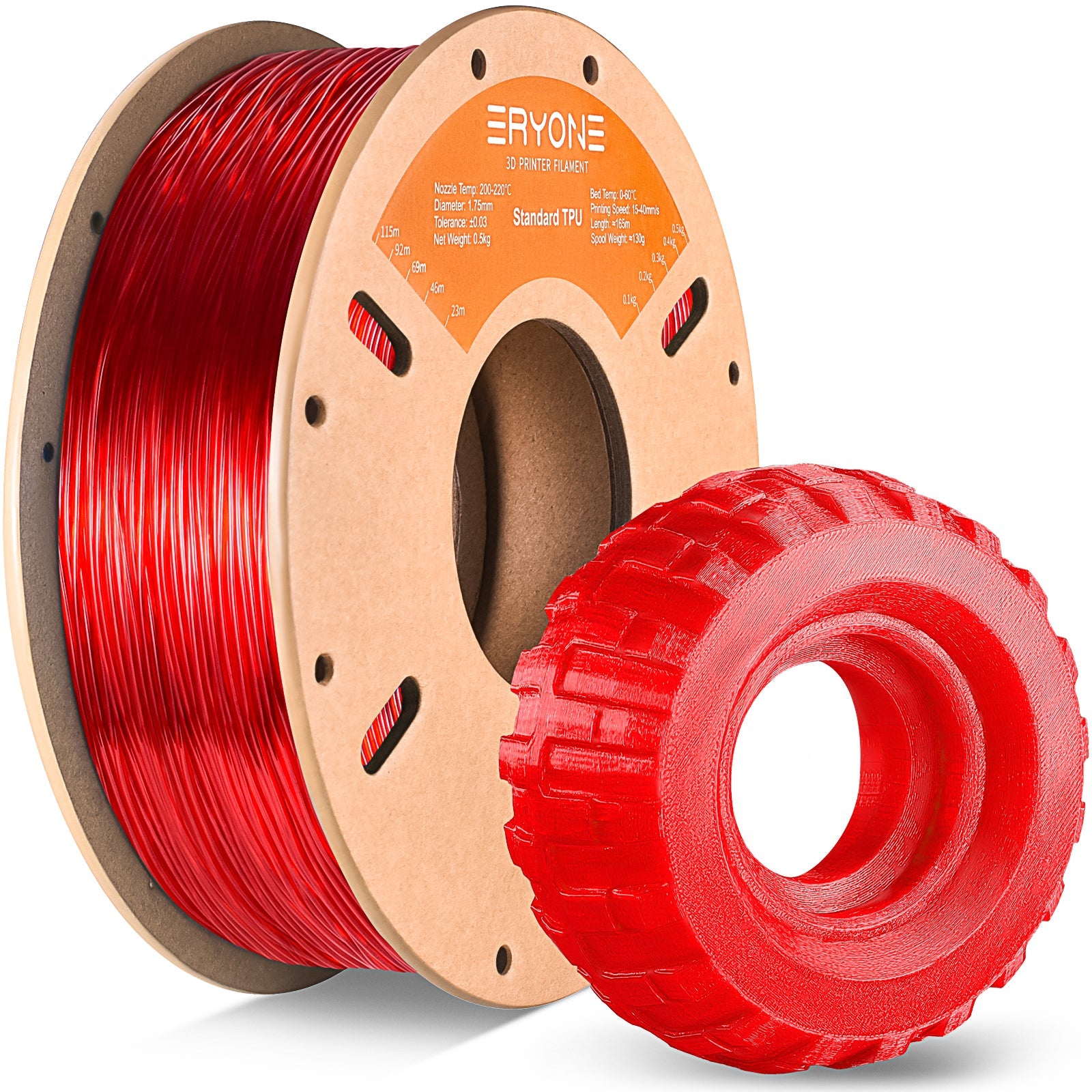 Eryone TPU flexibel – 1,75 mm, 0,5 und 1 kg – Transparent Rot – 0.5kg