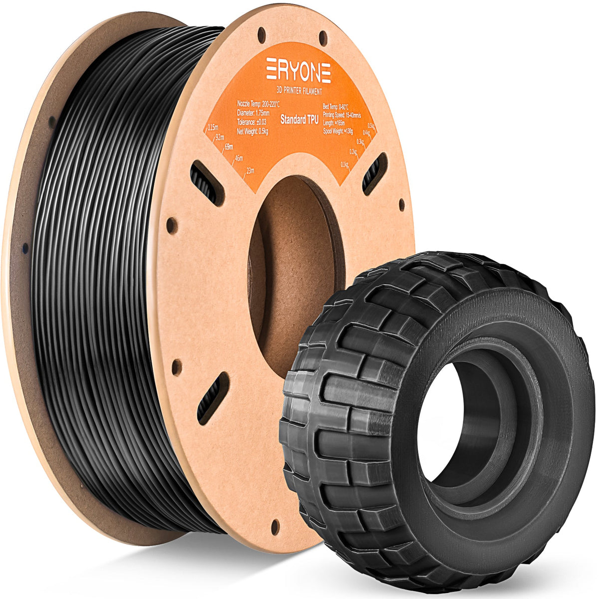 Eryone TPU flexibel – 1,75 mm, 0,5 und 1 kg – Schwarz – 0.5kg