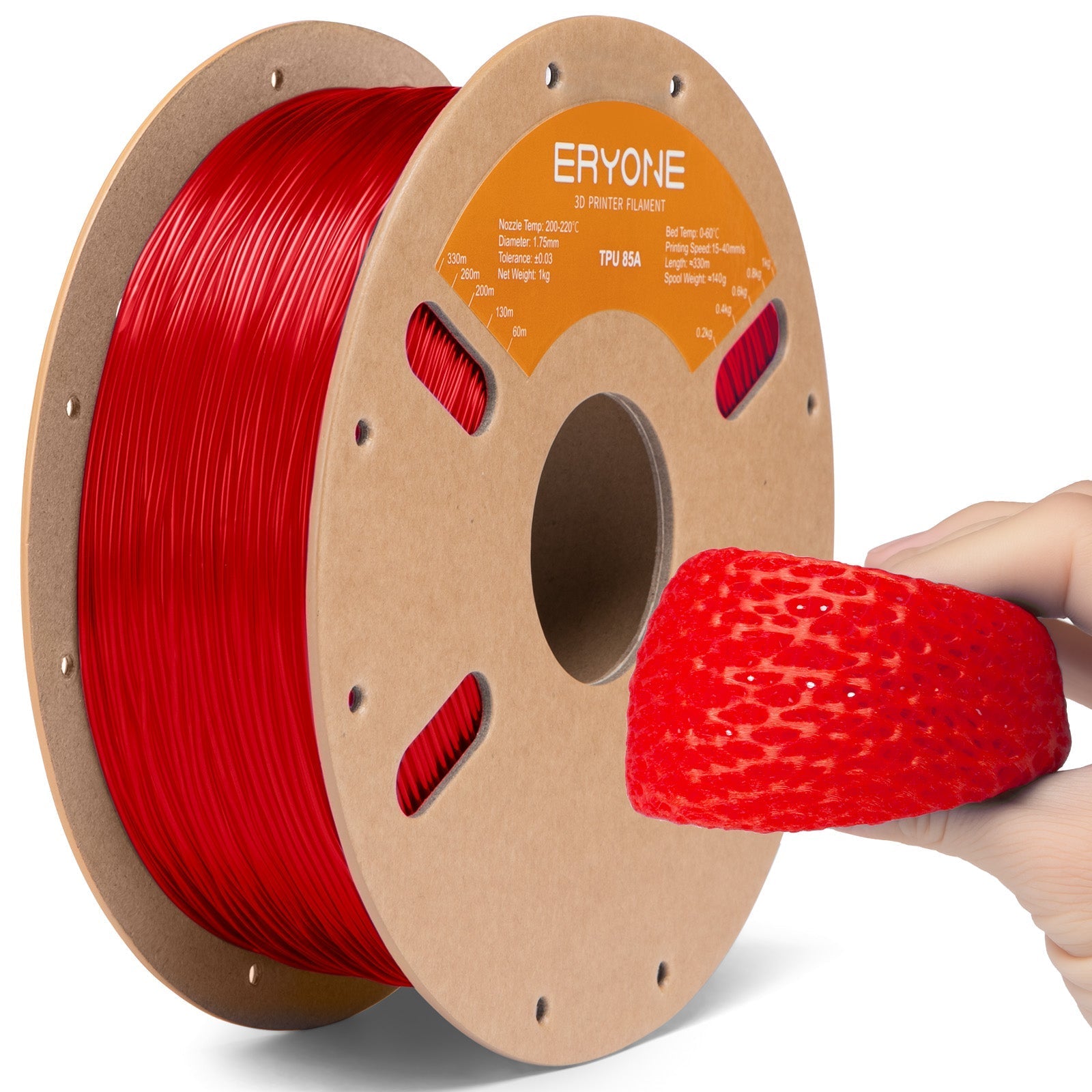 Eryone TPU 85A flexibel – 1,75 mm, 1 kg – Transparent Rot