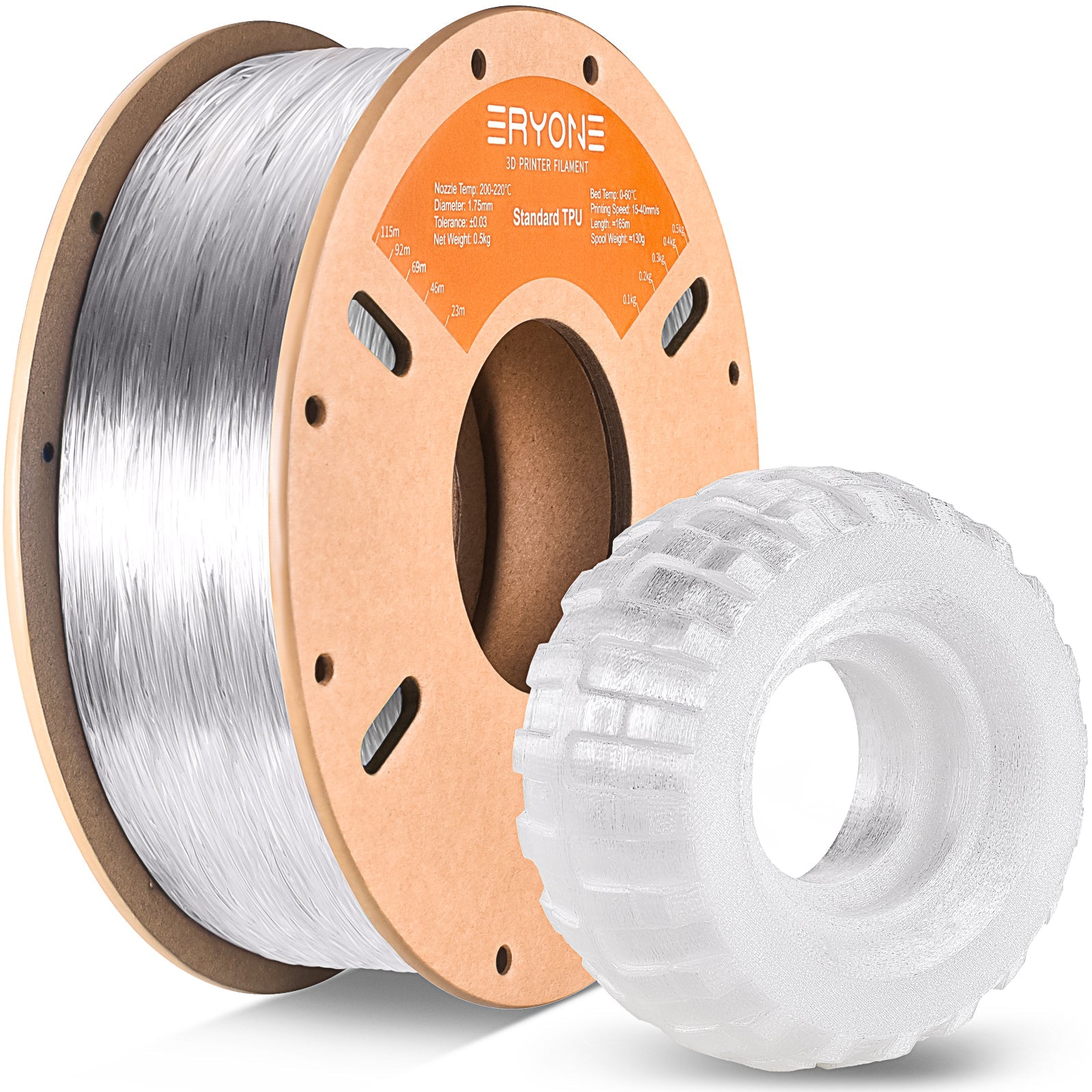 Eryone TPU flexibel – 1,75 mm, 0,5 und 1 kg – Transparent – 0.5kg