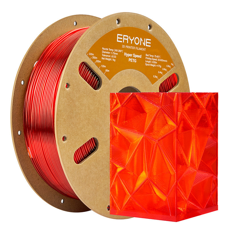 Eryone PETG und PETG-CF – 1,75 mm, 1 kg – High-Speed – Transparent Rot