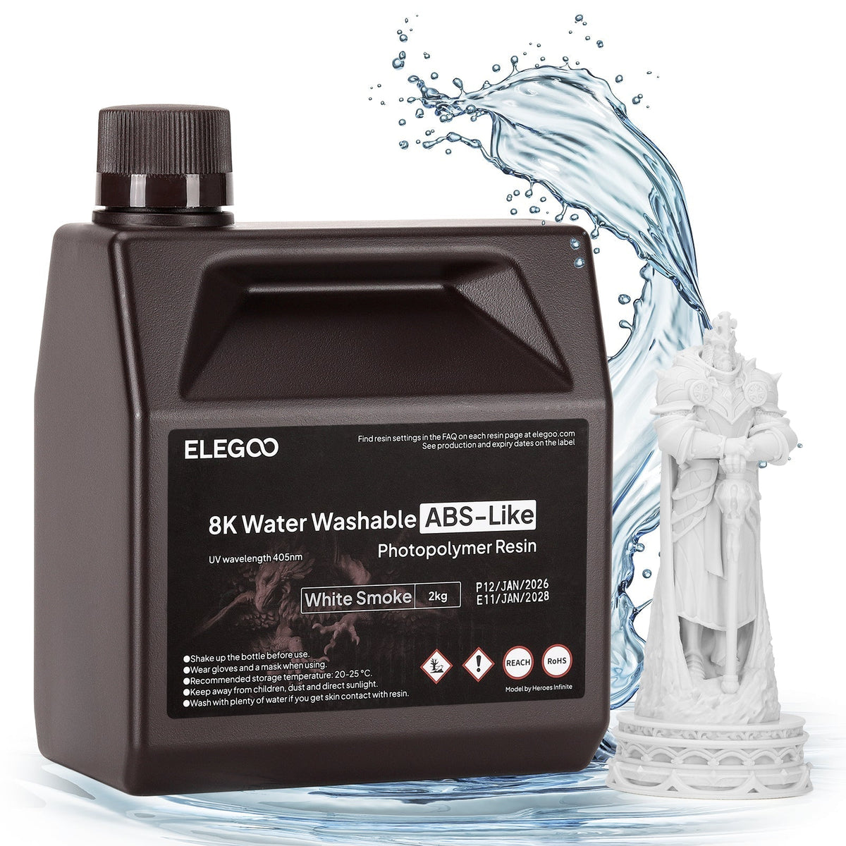Elegoo 8K wasserabwaschbares ABS-ähnliches Harz, 2 kg, Weißer Rauch