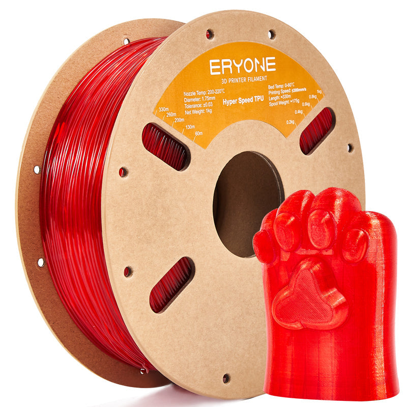 Eryone TPU flexibel – 1,75 mm, 0,5 und 1 kg – High-Speed – Transparent Rot – 1KG