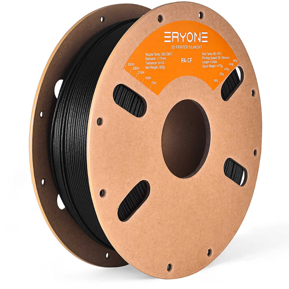 Eryone Nylon PA6 und PA12, auch mit Carbon und Glasfaser – 1,75 mm, 1 kg – Schwarz (PA12 – Carbon) – 800g
