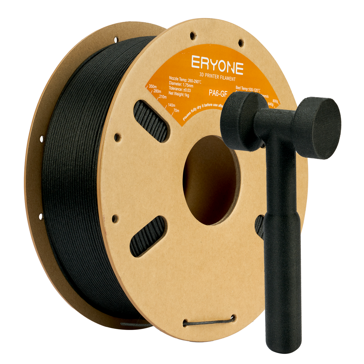 Eryone Nylon PA6 und PA12, auch mit Carbon und Glasfaser – 1,75 mm, 1 kg – Schwarz (PA6 – Glasfaser) – 1KG