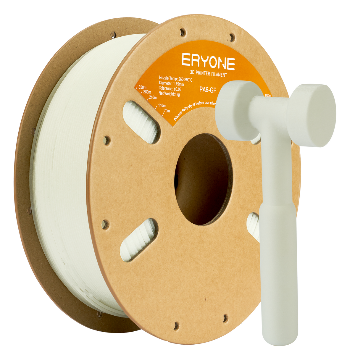 Eryone Nylon PA6 und PA12, auch mit Carbon und Glasfaser – 1,75 mm, 1 kg – Weiß (PA6 – Glasfaser) – 1KG