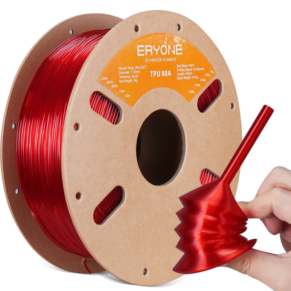 Eryone TPU 90A flexibel – 1,75 mm, 1 kg – Transparent Rot