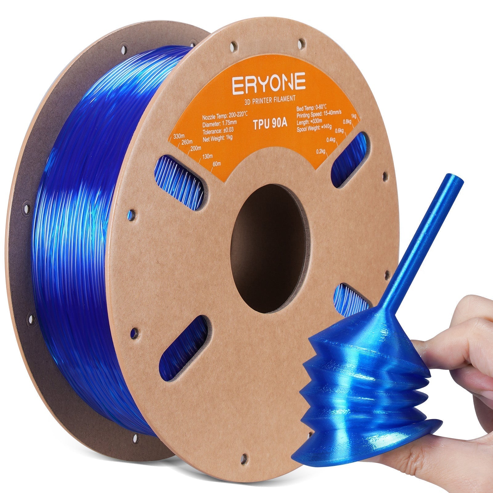 Eryone TPU 90A flexibel – 1,75 mm, 1 kg – Transparent Blau